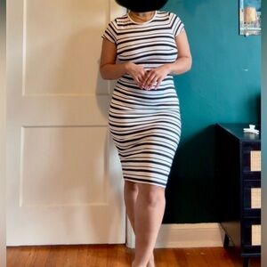 Ann Taylor - Striped Bodycon Midi Dress - Black & White
